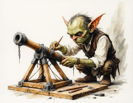Гоблин в процессе работы над пушкой